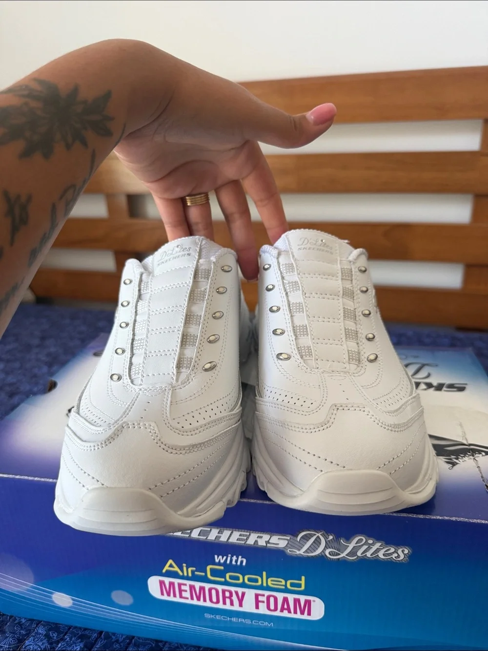 Skechers White D'Lites Slip-On Sneakers